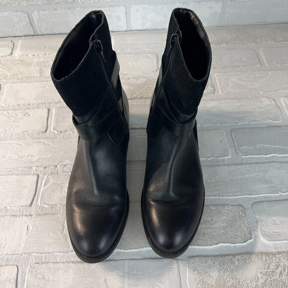Ralph Lauren Makalia Boots Womens 8 Black Leather Suede Ankle Zip Buckle Riding - Picture 7 of 14